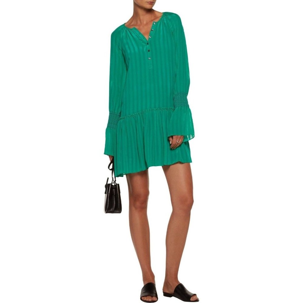 Derek Lam 10 Crosby Long Sleeve Silk Striped Mini Dress in Jade size 0